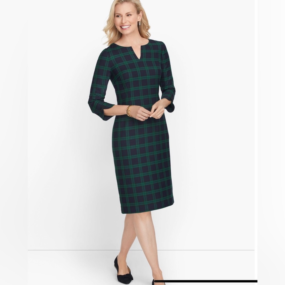 Talbots black watch plaid shift dress size 16P